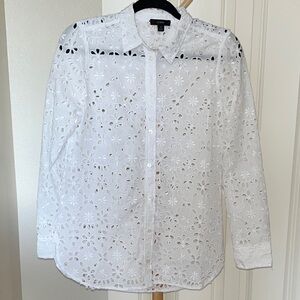 J. Crew White Eyelet Button-Up Shirt
